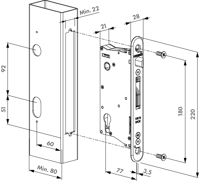 LOCINOX EIGHTYLOCK-M - tegning