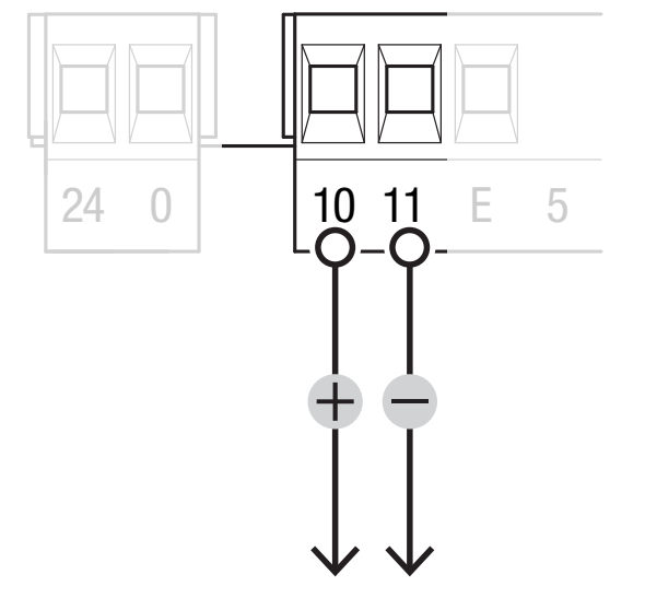 ZN7-udgang til tilbehørsstrømforsyning, 10 (+) og 11 (−) ved DC