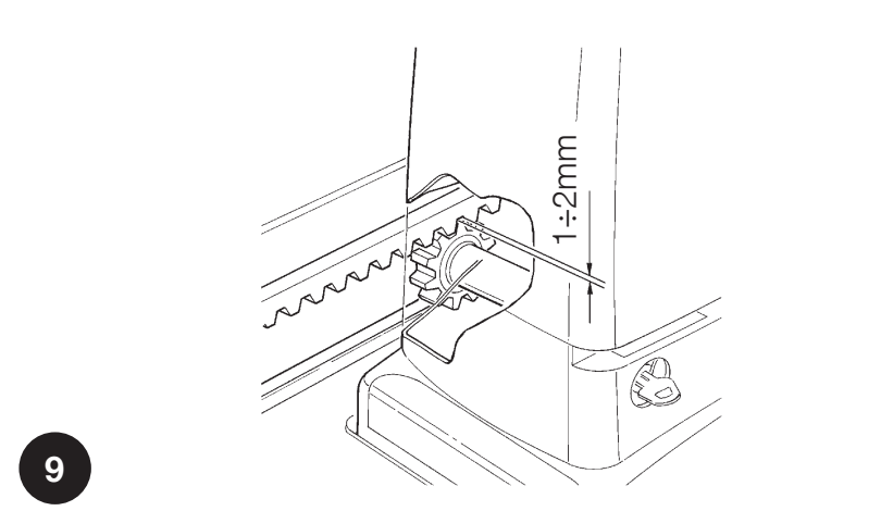 Afstand mellem tandstang og tandhjul: 1–2 mm