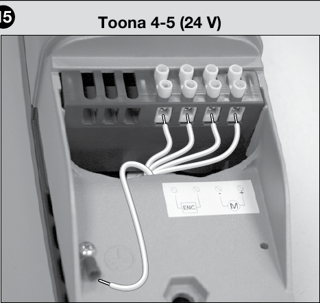 Motor- og enkoderklemmer på Toona 4–5, 24 V