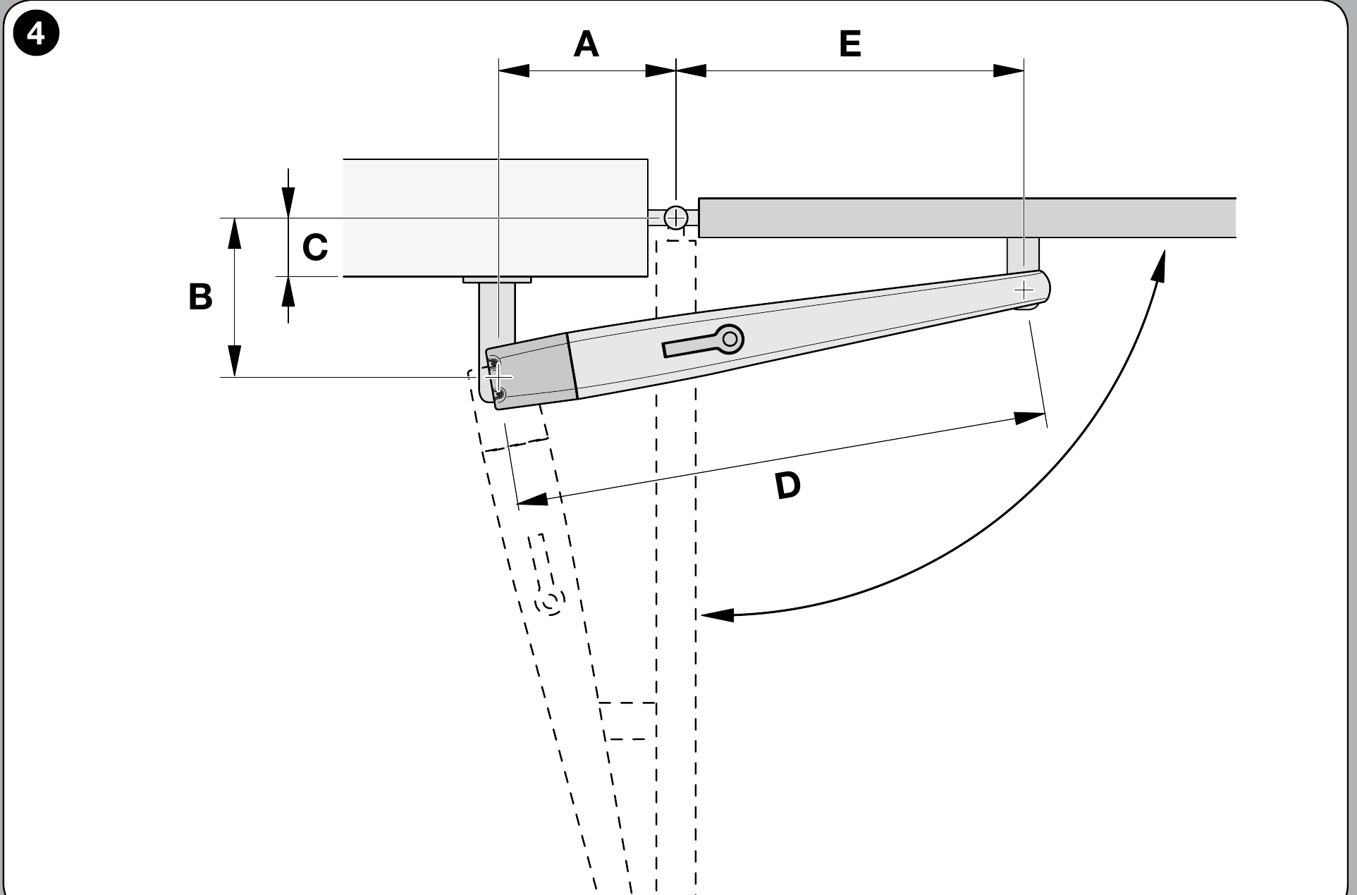 NICE Toona 6–7 – betydningen af monteringsmålene A, B, C, D og E NICE Toona 6–7 – betydningen af monteringsmålene A, B, C, D og E