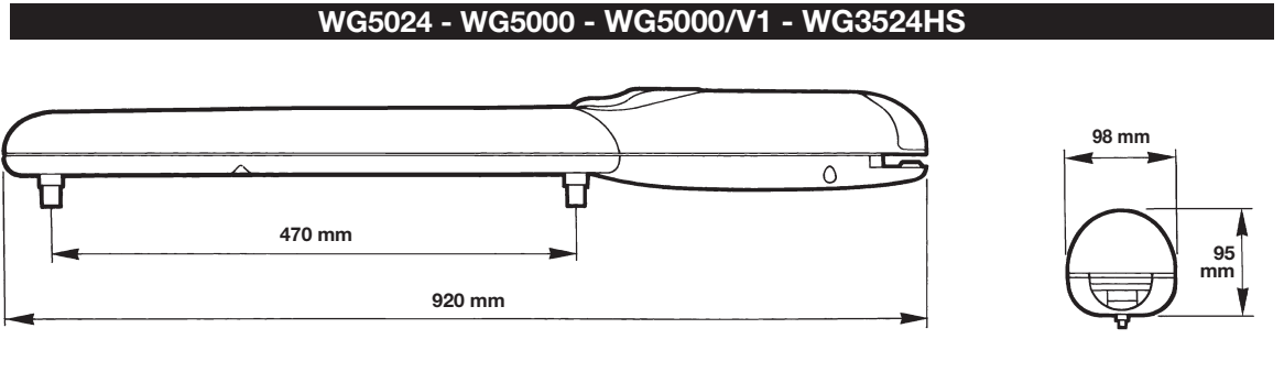 WG3524HS – samlede mål 920 × 98 × 95 mm og slaglængde 470 mm WG3524HS – samlede mål 920 × 98 × 95 mm og slaglængde 470 mm