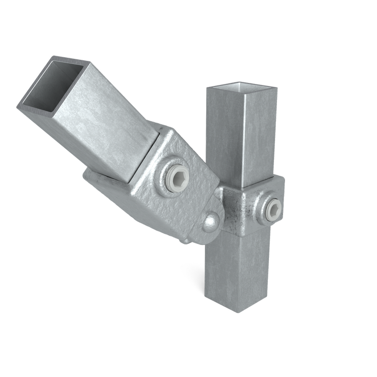 Galvaniseret vinkelbeslag med led til firkantrør 25x25 mm – til vinkler fra 0° til 180°