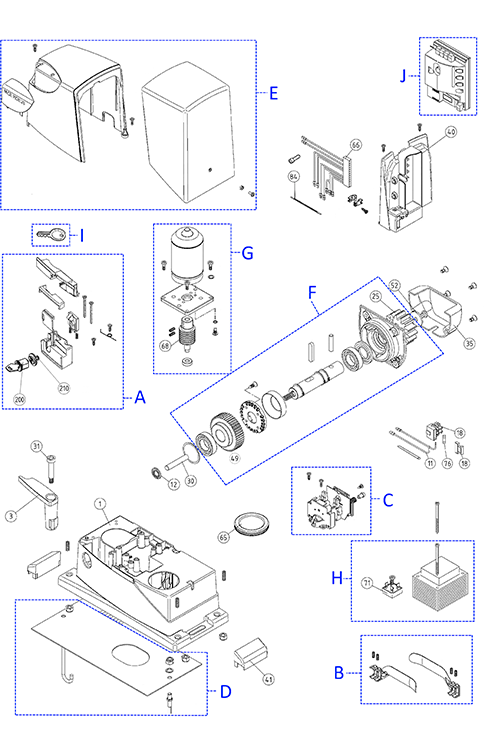 Oversigt over reservedele til NICE Robus RB400R10-motor