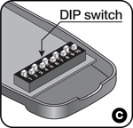 DIP-kontakt på NICE Flo-fjernbetjeningen DIP-kontakt på NICE Flo-fjernbetjeningen