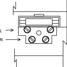Tilslutningsdiagram for strømforsyning til NICE Moonclever MCMC424L-portåbner – fase og nul Tilslutningsdiagram for strømforsyning til NICE Moonclever MCMC424L-portåbner – fase og nul