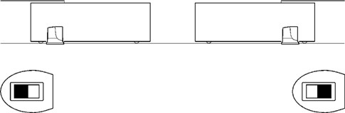 Situationsdiagram for tilslutning af to automatiserede porte, der bevæger sig mod hinanden